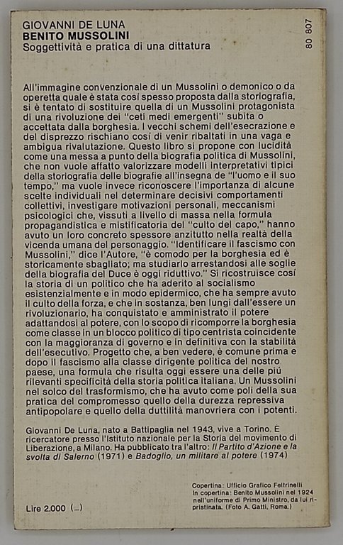 Benito Mussolini. Soggettività e pratica di una dittatura.