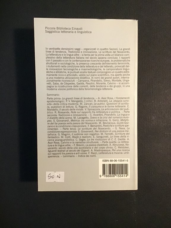 LETTERATURA ITALIANA DEL NOVECENTO. BILANCIO DI UN SECOLO