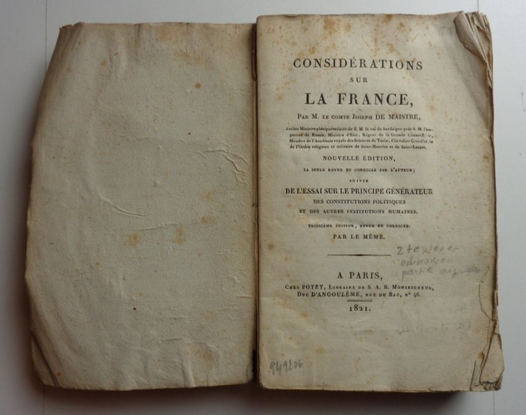 CONSIDÉRATIONS SUR LA FRANCE. suivis de l'ESSAI SUR LE PRINCIPE …