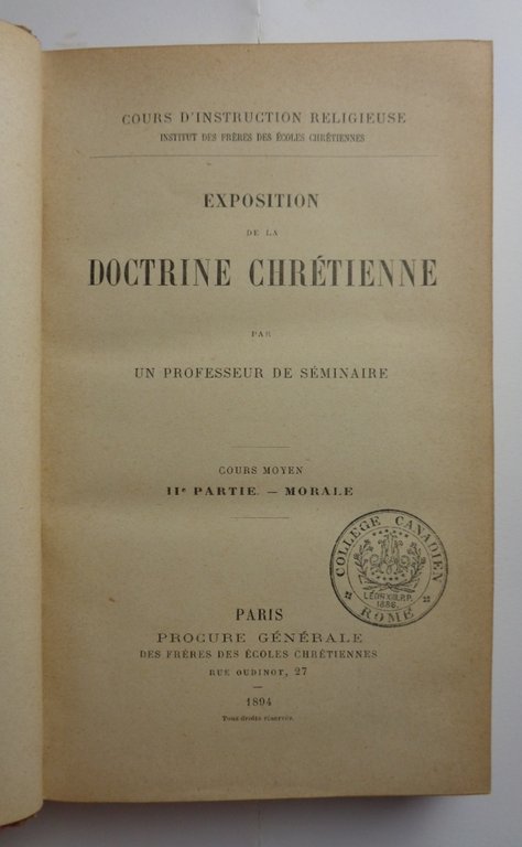 EXPOSITION DE LA DOCTRINE CHRÉTIENNE. Cours moyen, IIe partie: morale