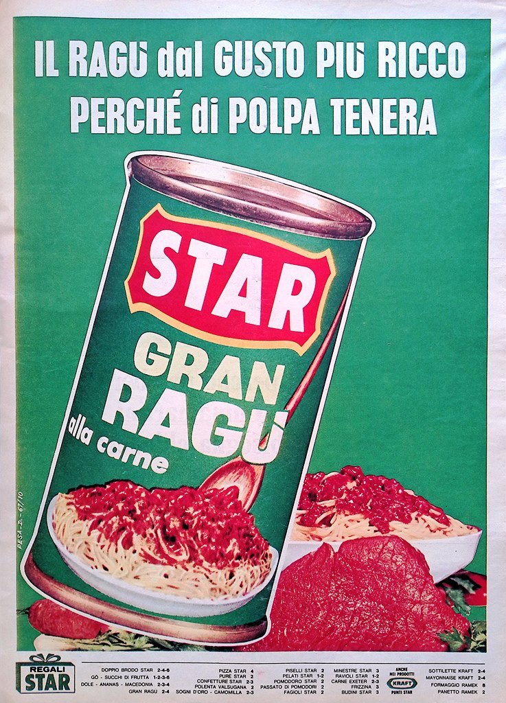 Pubblicità del 1967 Gran Ragù Star Polpa Tenera