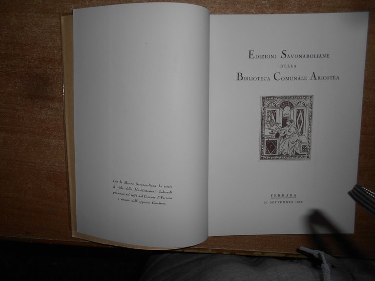 Edizioni Savonarollane della Biblioteca Comunale Ariostea. Ferrara settembre 1952