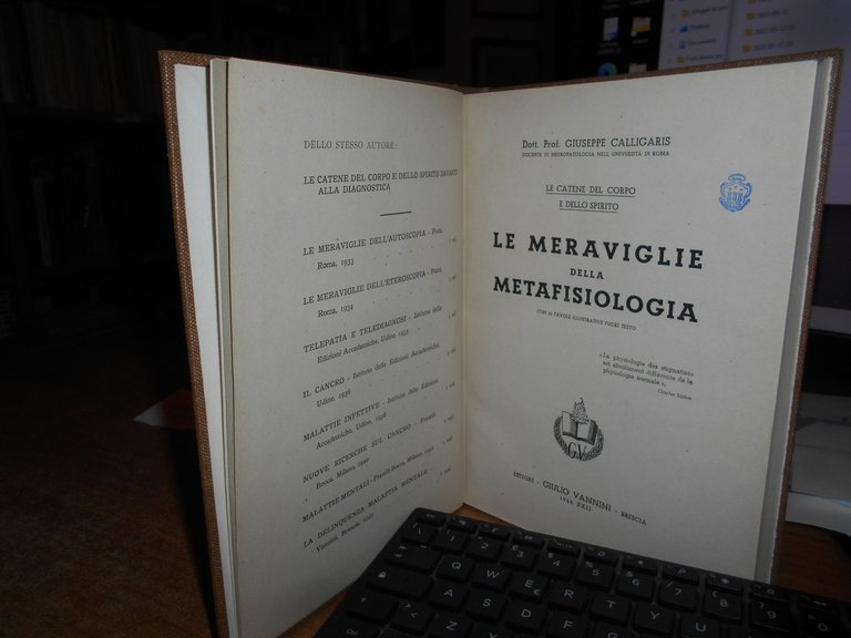 LE MERAVIGLIE della METAFISIOLOGIA. GIUSEPPE CALLIGARIS 1944