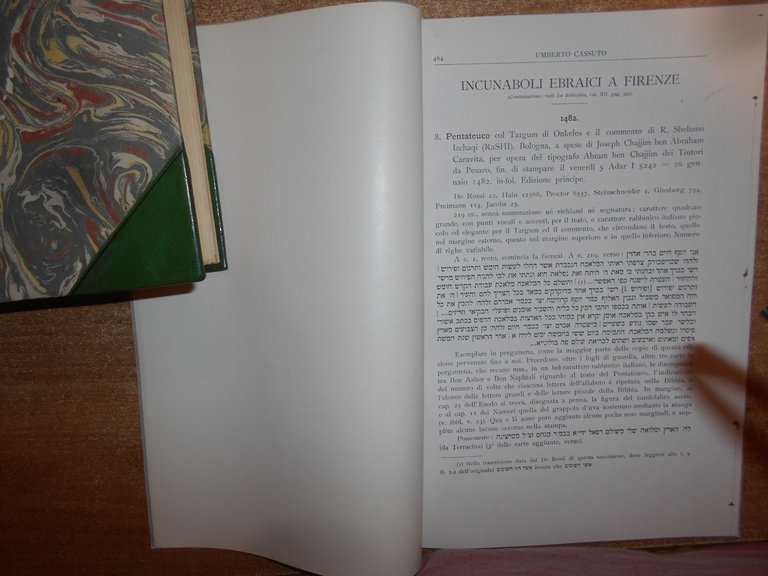 UMBERTO CASSUTO. Incunaboli Ebraici a FIRENZE. Fotocopia tratta dall' originale.