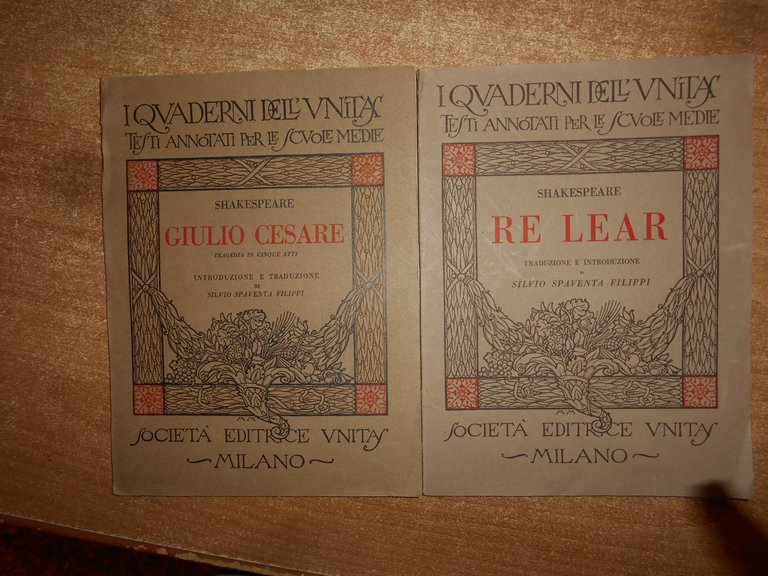 RE LEAR - GIULIO CESARE. SHAKESPEARE 2 volumi 1925/1926