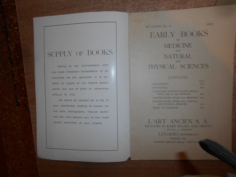 2 cataloghi (Bulletin) XVII/IX. INCUNABOLA...EARLY BOOKS on...L' Art Ancien 1923