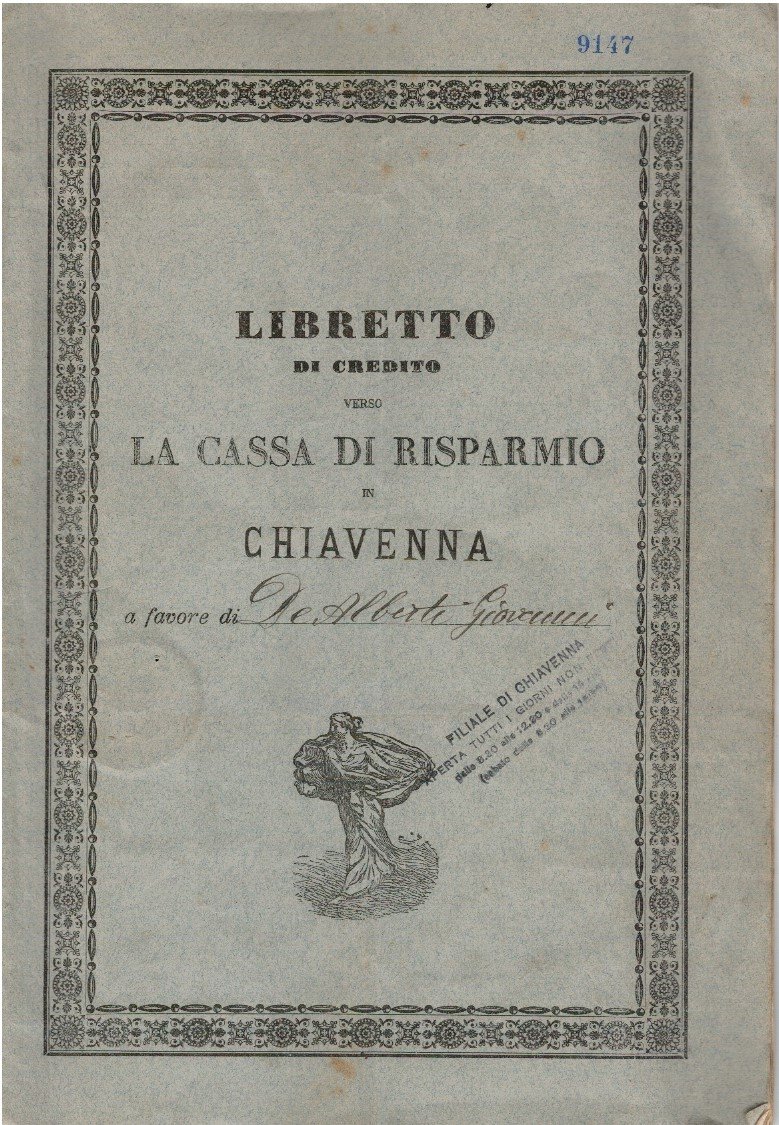 Libretto di credito verso la cassa di risparmio in Chiavenna