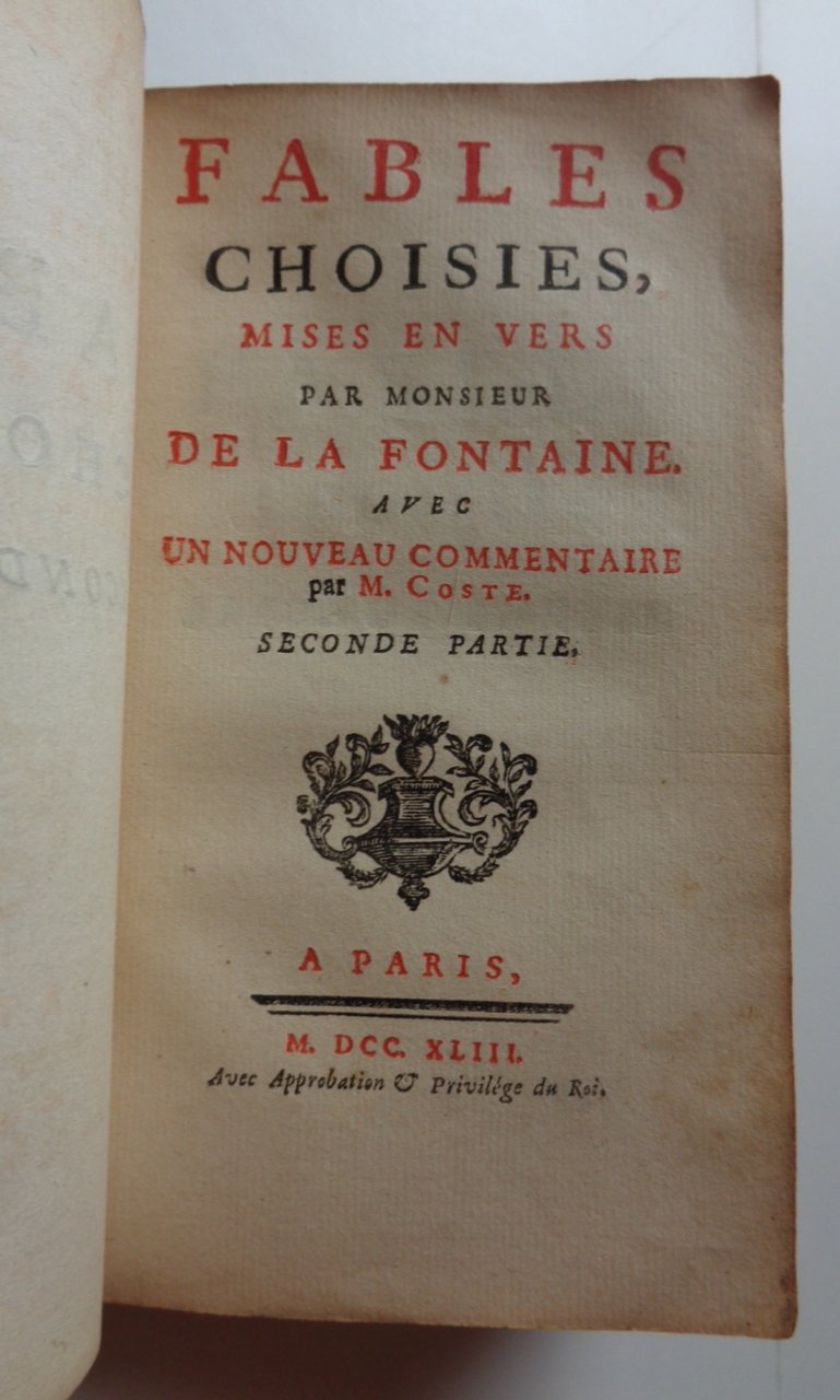 FABLES CHOISIES, mises en vers par monsieur De La Fontaine. …