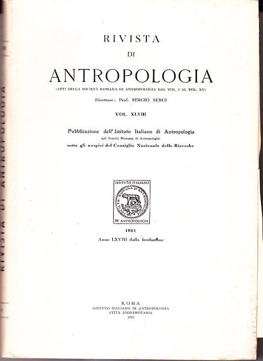 RIVISTA DI ANTROPOLOGIA - VOLUME XLVIII - ATTI DELLA SOCIETA' … | Immagine principale