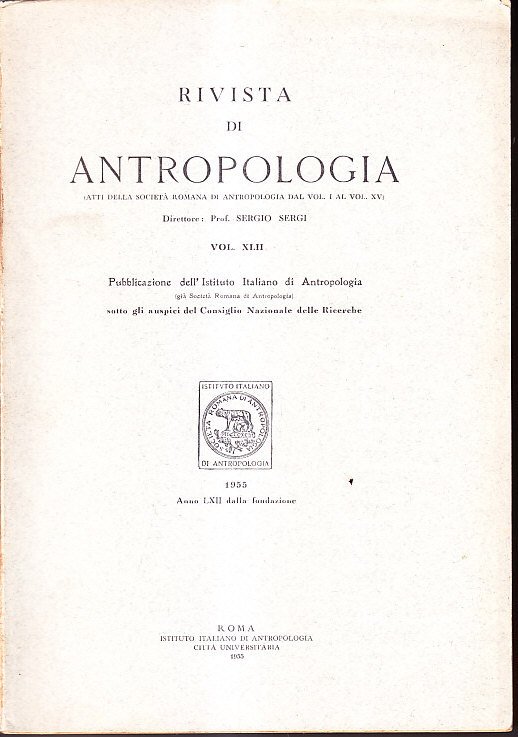 RIVISTA DI ANTROPOLOGIA - VOLUME XLII - ATTI DELLA SOCIETA' … | Immagine principale