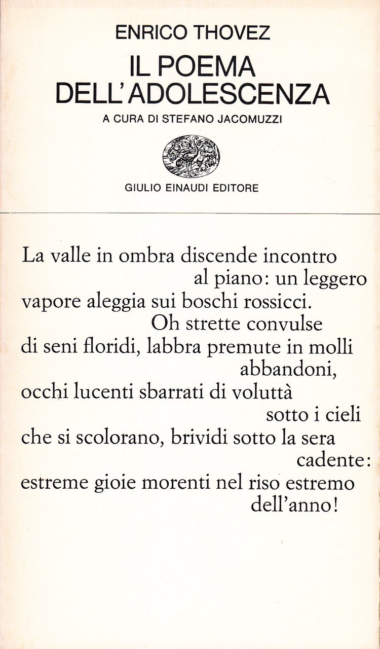 Il poema dell'adolescenza. A cura di Stefano Jacomuzzi