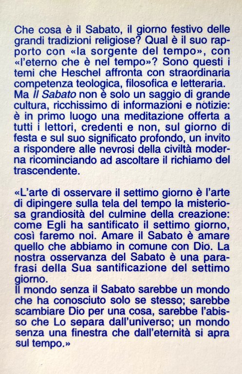 IL SABATO. IL SUO SIGNIFICATO PER L'UOMO MODERNO