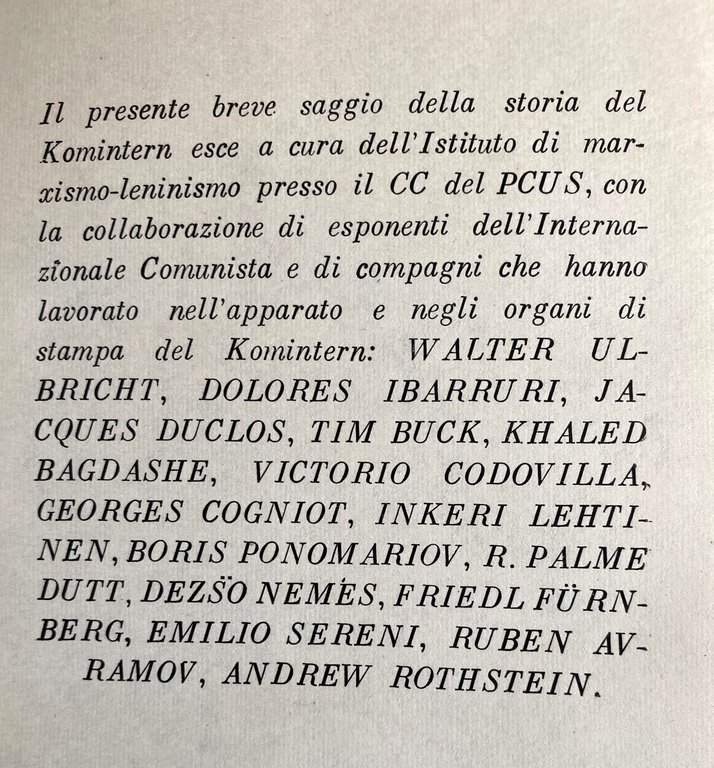 STORIA DELL'INTERNAZIONALE COMUNISTA