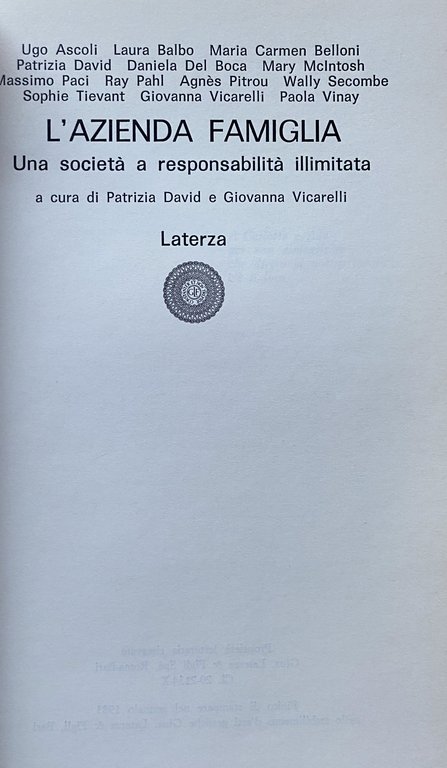 L'AZIENDA FAMIGLIA UNA SOCIETÀ A RESPONSABILITÀ ILLIMITATA