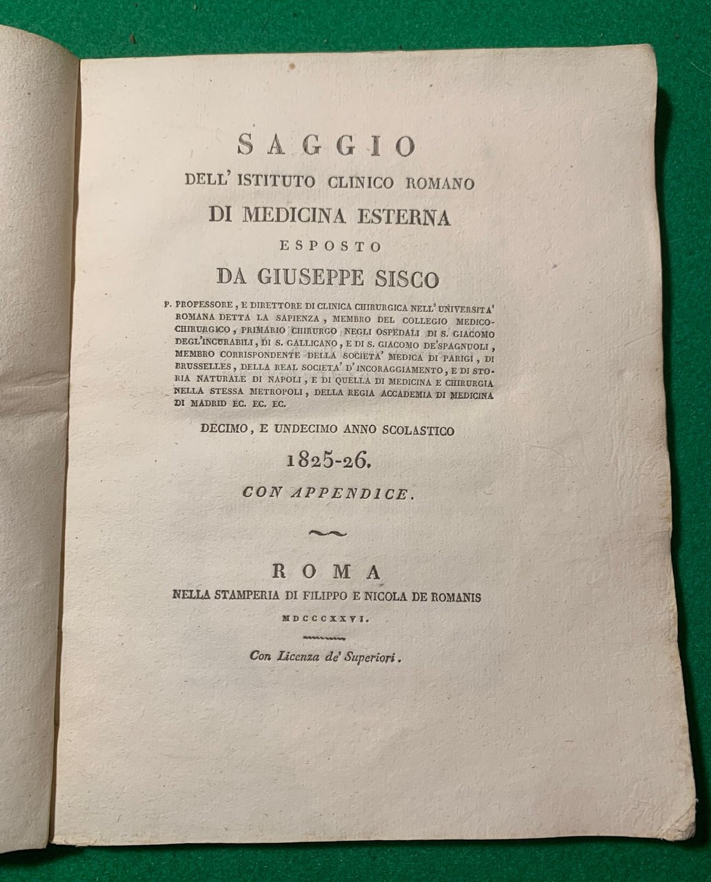 Saggio dell'Istituto Clinico Romano di medicina esterna esposto da Giuseppe …