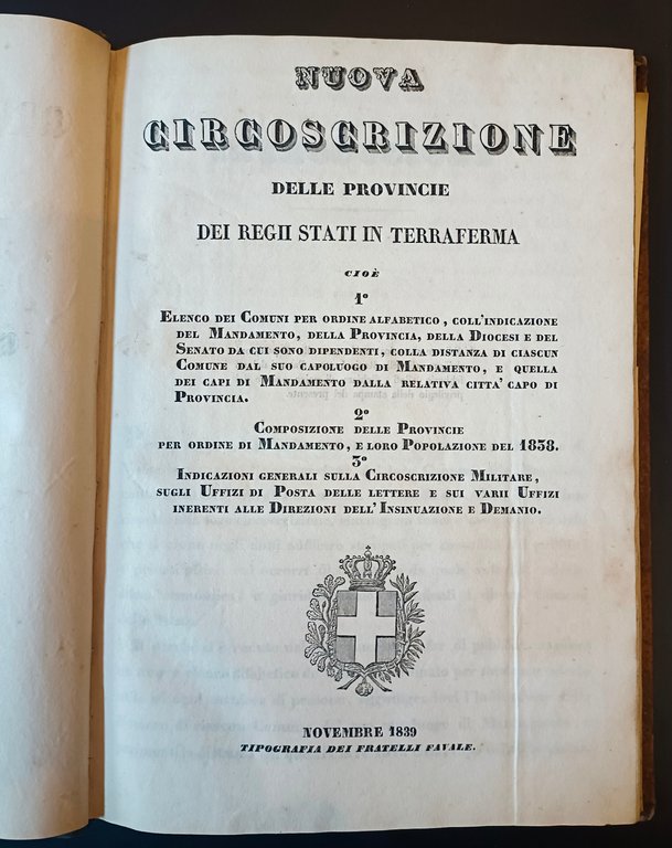 TORINO. NUOVA CIRCOSCRIZIONE DELLE PROVINCIE DEI REGII STATI IN TERRAFERMA