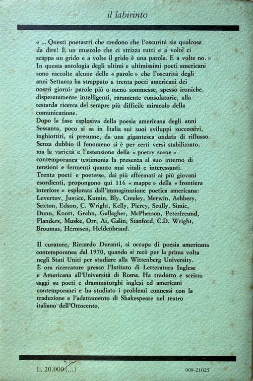 STORIE DI ORDINARIA POESIA. ANTOLOGIA DEI POETI AMERICANI DEGLI ANNI …