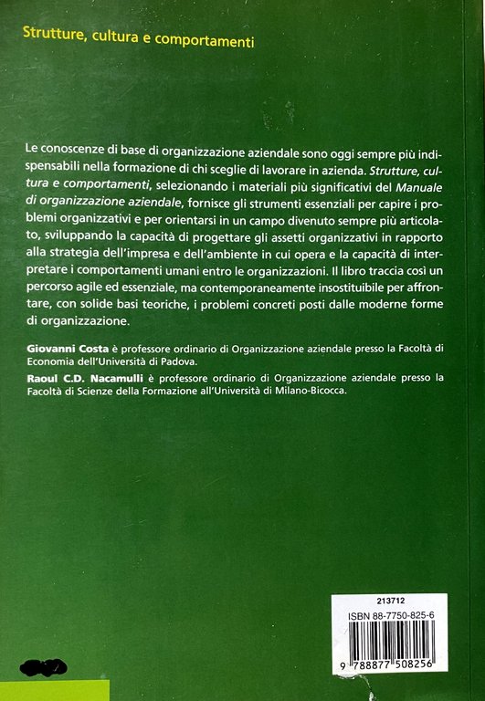 STRUTTURE, CULTURA E COMPORTAMENTI. MATERIALI DI ORGANIZZAZIONE AZIENDALE.