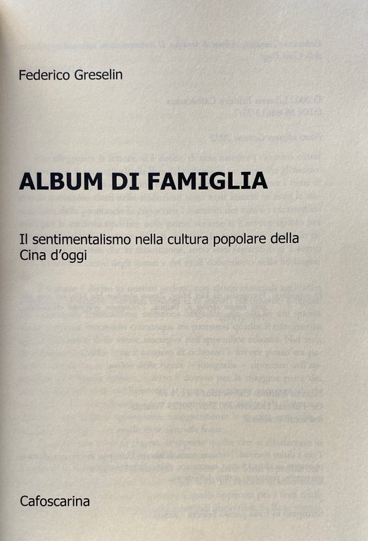 ALBUM DI FAMIGLIA. IL SENTIMENTALISMO NELLA CULTURA POPOLARE DELLA CINA …