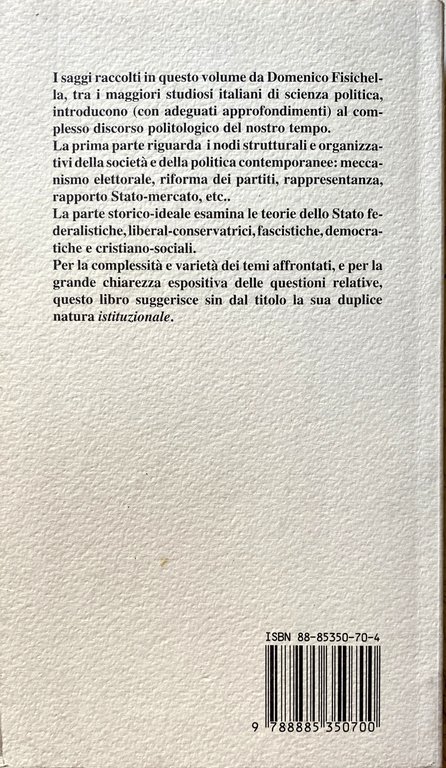 ISTITUZIONI POLITICHE. STRUTTURA E PENSIERO