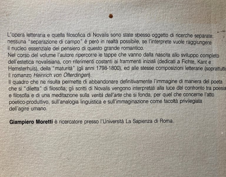 L'ESTETICA DI NOVALIS. ANALOGIA E PRINCIPIO POETICO NELLA PROFEZIA ROMANTICA