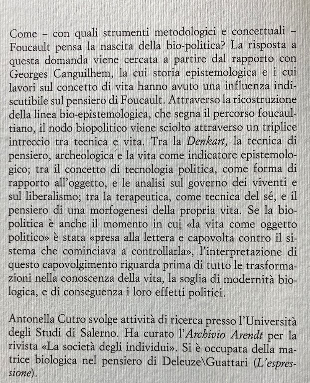 MICHEL FOUCAULT: TECNICA E VITA. BIO-POLITICA E FILOSOFIA DEL BIOS