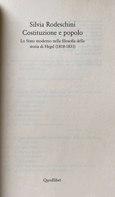 COSTITUZIONE E POPOLO. LO STATO MODERNO NELLA FILOSOFIA DELLA STORIA …