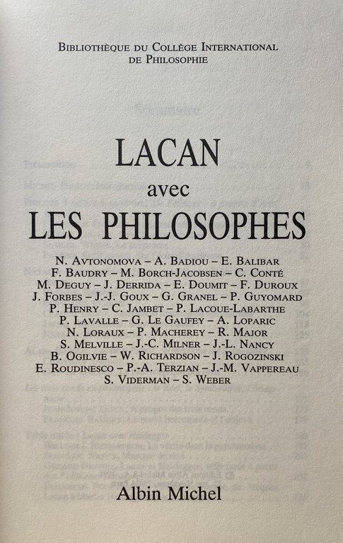 LACAN AVEC LES PHILOSOPHES