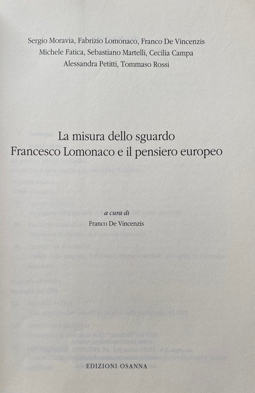 LA MISURA DELLO SGUARDO. FRANCESCO LOMONACO E IL PENSIERO EUROPEO