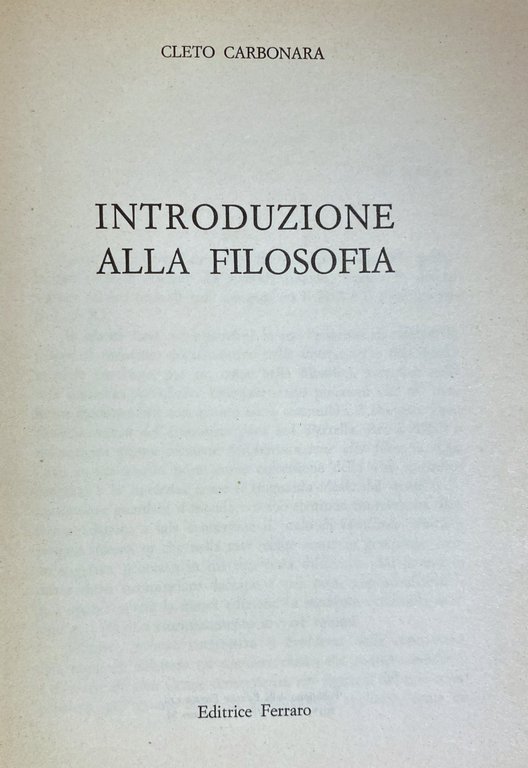 INTRODUZIONE ALLA FILOSOFIA