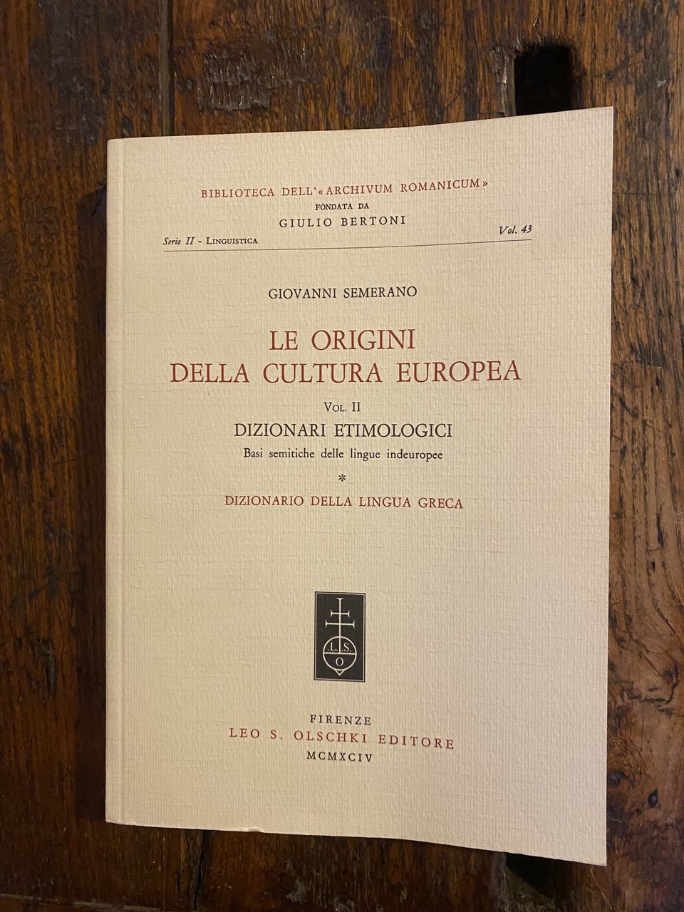 Le origini della cultura europea Volume II Tomo I Dizionari …