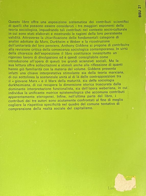 CAPITALISMO E TEORIA SOCIALE. MARX, DURKHEIM E MAX WEBER