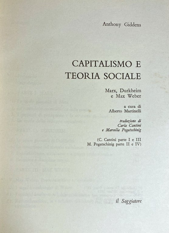 CAPITALISMO E TEORIA SOCIALE. MARX, DURKHEIM E MAX WEBER