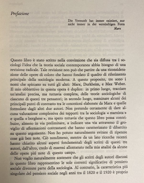 CAPITALISMO E TEORIA SOCIALE. MARX, DURKHEIM E MAX WEBER