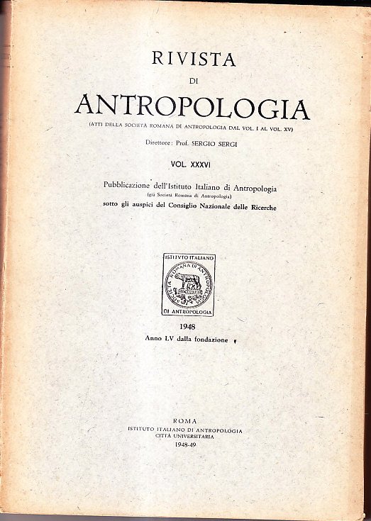 RIVISTA DI ANTROPOLOGIA VOLUME XXXVI - ATTI DELLA SOCIETA' ROMANA … | Immagine principale
