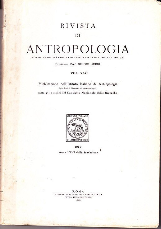 RIVISTA DI ANTROPOLOGIA - VOLUME XLVI - ATTI DELLA SOCIETA' …