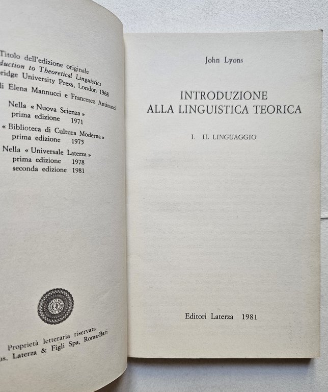 Introduzione alla linguistica teorica. I. Il linguaggio.