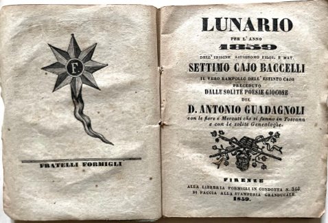 Lunario per l’anno 1859 dell’insigne Astronomo, Filos. e mat. Settimo …