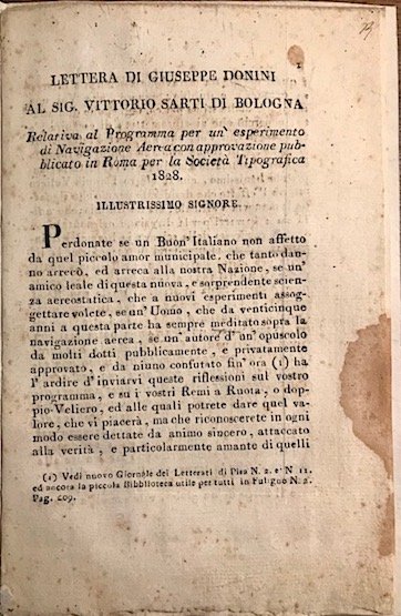 Lettera di Giuseppe Donini al Sig. Vittorio Sarti di Bologna …