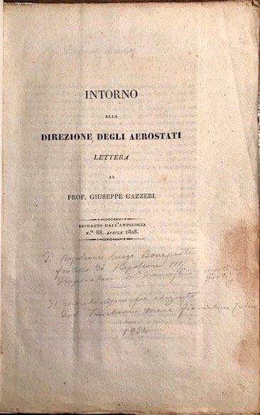 Intorno alla direzione degli aerostati. Lettera al prof. Giuseppe Gazzeri. …