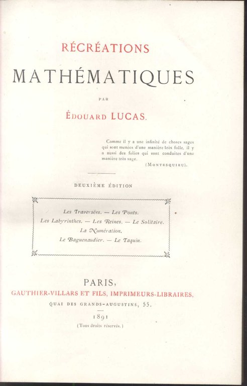 Recreations Mathematiques