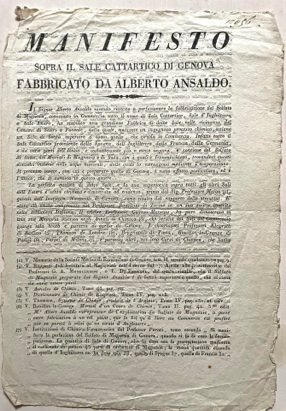 Manifesto sopra il Sale Cattartico di Genova, fabbricato da Alberto …