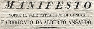 Manifesto sopra il Sale Cattartico di Genova, fabbricato da Alberto …