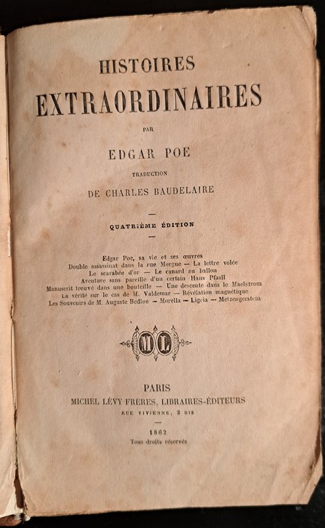 Histoires Extraordinaires. Traduction de CHARLES BAUDELAIRE - Quatrième édition