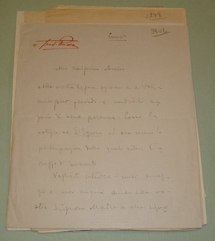 Corrispondenza autografa firmata, circa cinquanta pagine. 1914-1925.