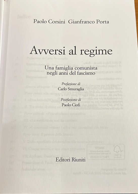 Avversi al regime- Una famiglia comunista negli anni del fascismo.