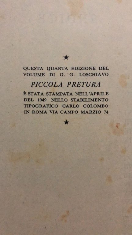 PICCOLA PRETURA IN NOME DELLA LEGGE GIUSEPPE GUIDO LOSCHIAVO 1949