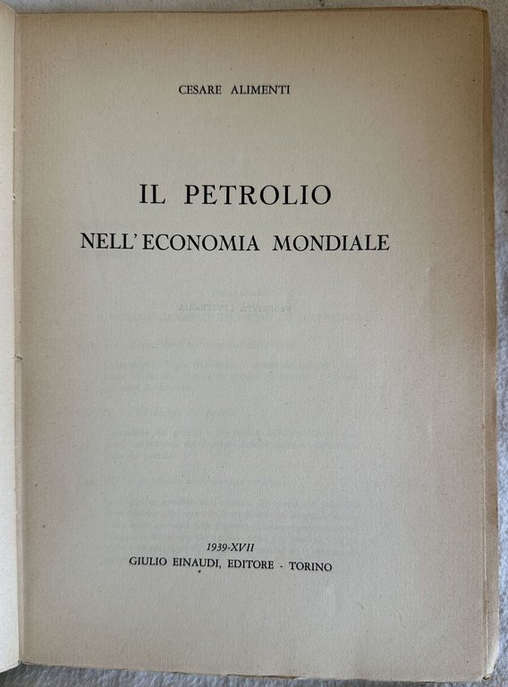 IL PETROLIO NELL'ECONOMIA MONDIALE