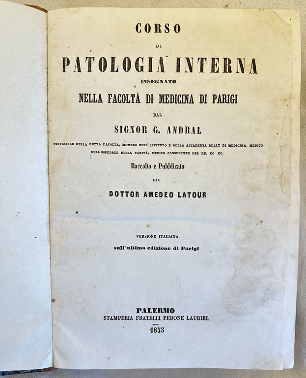 CORSO DI PATOLOGIA INTERNA INSEGNATO NELLA FACOLTA DI MEDICINA DI …