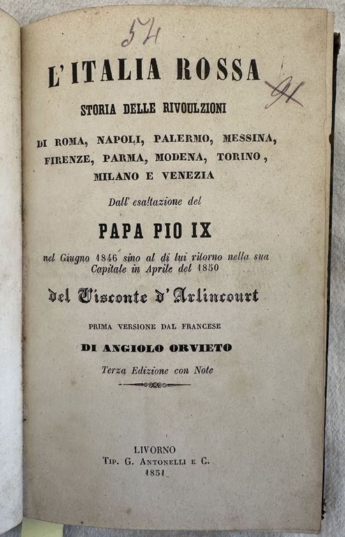 L'ITALIA ROSSA STORIA DELLE RIVOLUZIONI DI ROMA, NAPOLI, PALERMO, MESSINA, …